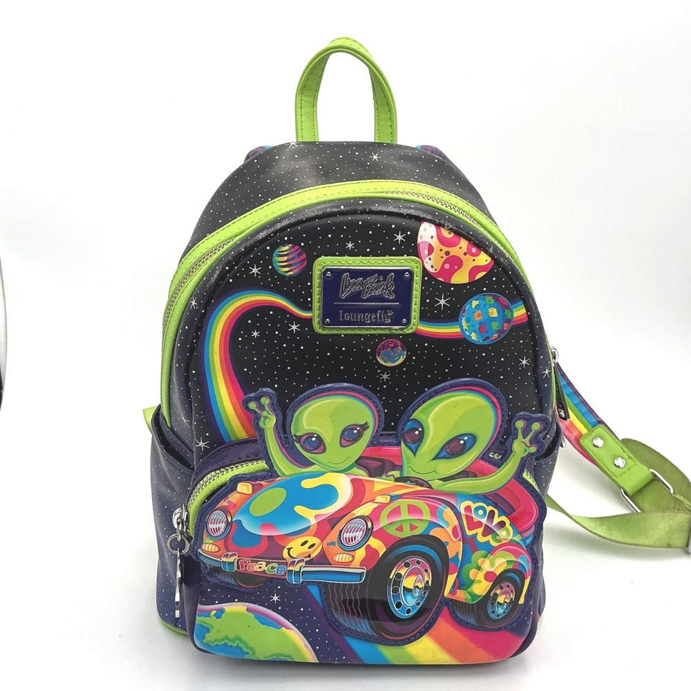 Lisa Frank Loungefly Zoomer & Zorbit Alien Glow Space Mini Backpack Rainbow